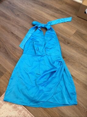 Bright Blue Halter Tie-Neck romper